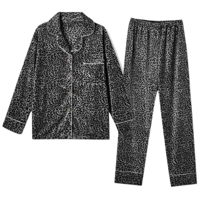 静英鸾 秋季时尚豹纹简约风休闲舒适家居服睡衣套装 女款