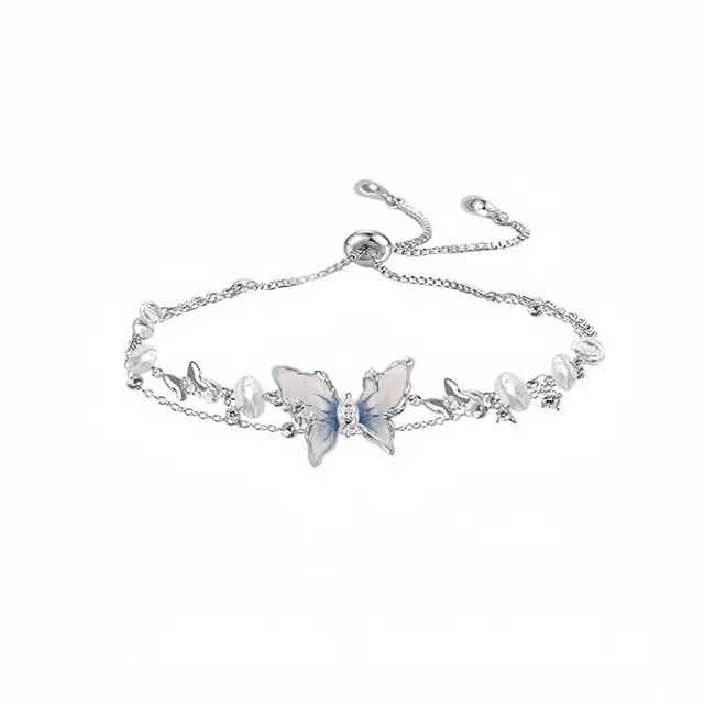 阿葱饰品 绝美渐变星空蓝蝴蝶 轻奢小众简约潮酷甜美气质百搭手饰 时尚个性独特百搭腕链#好运 铜镀金 手链 女款