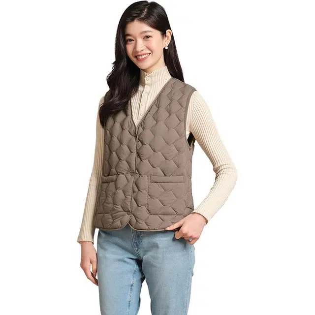 坦博尔 修身保暖外穿纯色无袖通勤羽绒服 女款