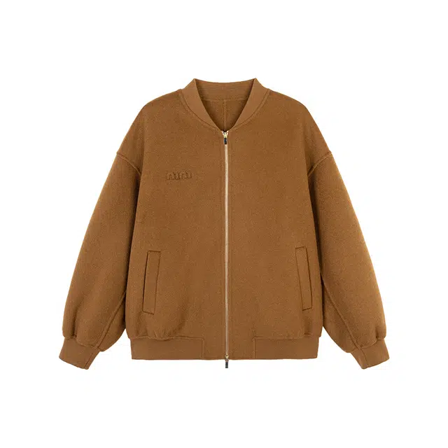 区区欧阳 羊毛双面呢外套纯色常规长袖棒球服 女款