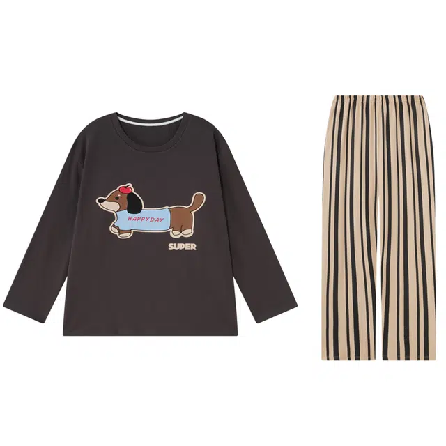 俏霓桐 卡通学生青少年舒适长袖长裤纯棉圆领可外穿家居服睡衣套装 男款