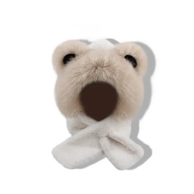 【精致小熊~巨显脸小】 攸委 可爱治愈系毛绒帽子围巾一体冬季加厚保暖防寒护耳帽加绒 涤纶 骑行斗篷帽时尚百搭雷锋帽 男女同款情侣款