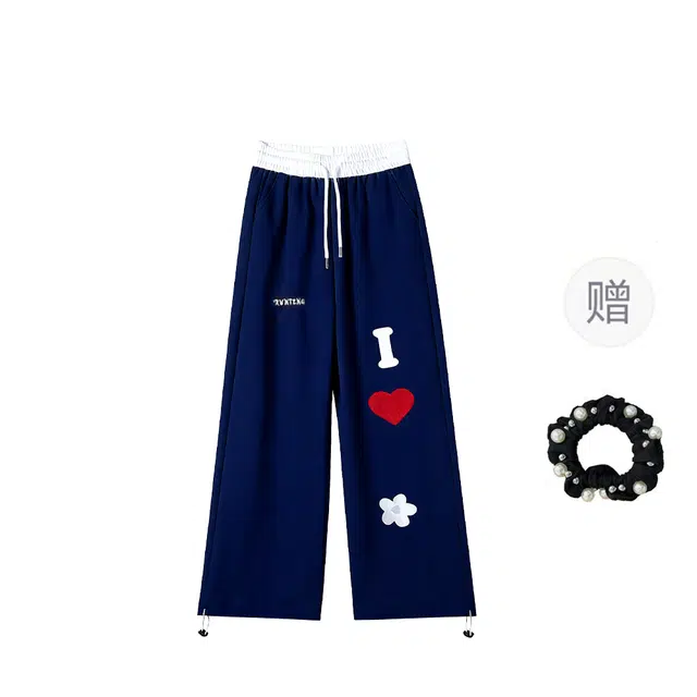雾闪闪 美式原创自制字母爱心运动卫裤女街舞阔腿长裤 休闲裤 女款
