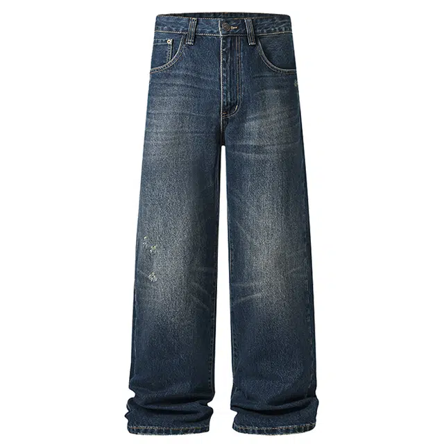 米素力 水洗做旧设计感小众渐变宽松复古中腰牛仔裤 男女同款