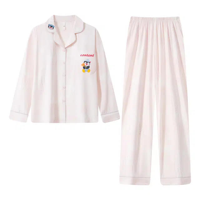 宫蝶 小企鹅长袖纯棉家居服卡通休闲开衫可外穿宽松睡衣套装 男女同款