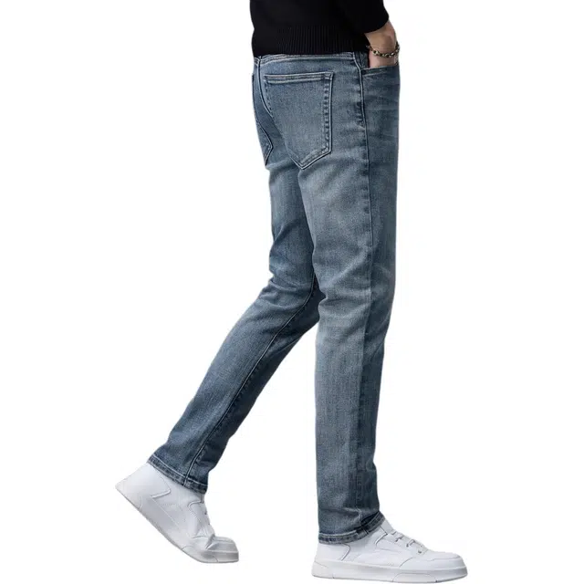 潮人榜 秋冬季美式潮牌复古修身小直筒男士长裤子潮流百搭休闲显高显瘦高端弹力柔软牛仔裤 男款