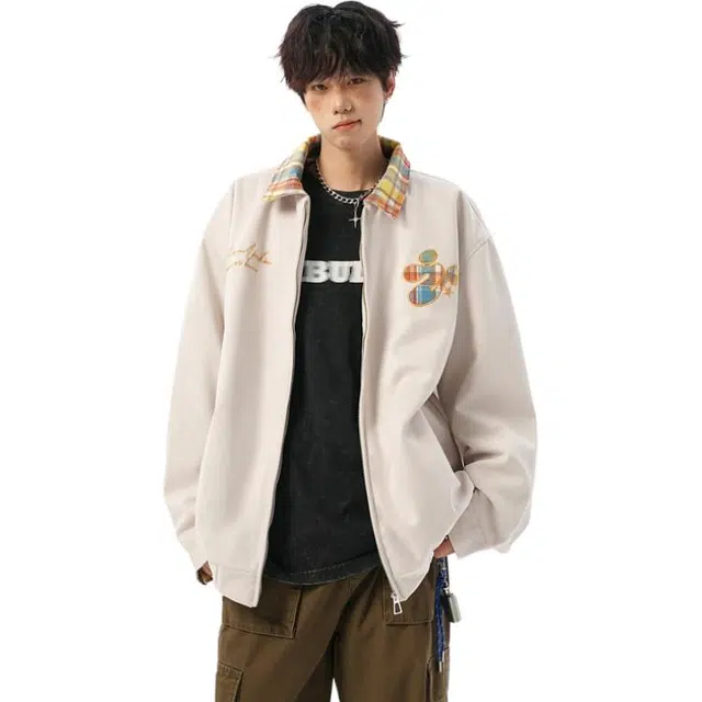 马员外 港风绣花百搭时尚简约宽松夹克 男女同款