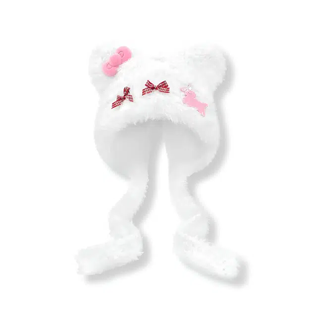 【精致~通勤秋冬必备】 攸委 甜美可爱小熊耳朵猫咪蝴蝶结毛绒帽子女冬季 保暖护耳显脸小加厚加绒 涤纶 绒线帽雷锋帽防寒包头帽 女款