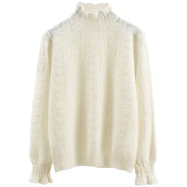 她池 温柔风半高领套头简约纯色正肩长袖针织衫 女款