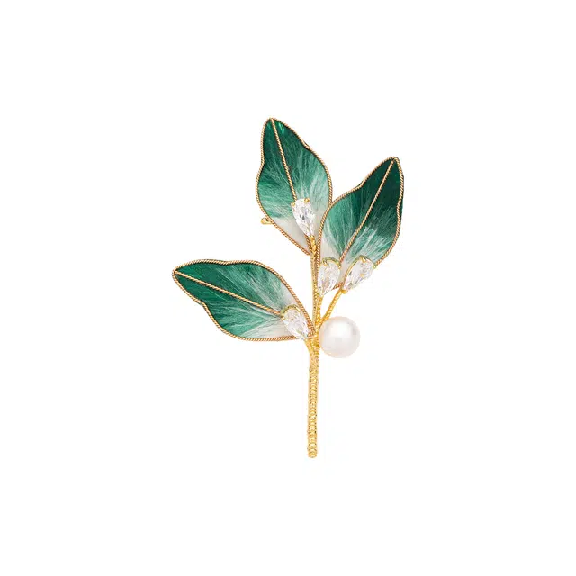 暖瞳 事叶有成胸花轻奢典雅非遗绒花精致优雅珍珠别针 铜 胸针 女款