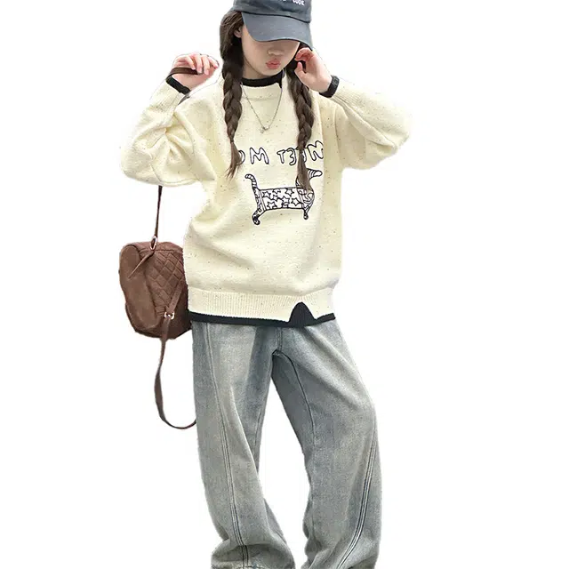 蓝彩何毛衣 女童秋冬款韩版休闲针织衫衣服中大童初中生时髦洋气儿童网红秋装