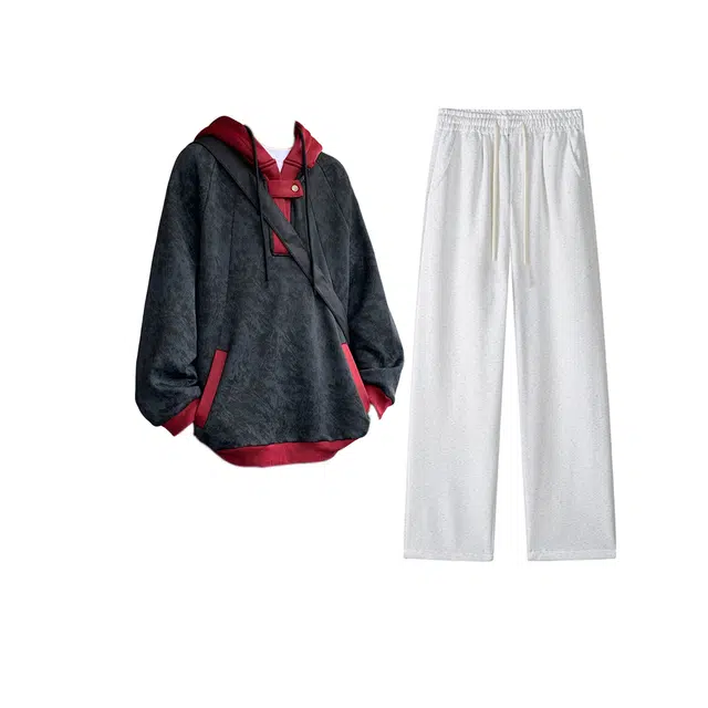 素杭 美式复古重磅扎染连帽潮流宽松帽衫外套搭配抽绳松紧腰直筒基础百搭卫裤两件套酷帅穿搭一整套休闲运动套装 男女同款