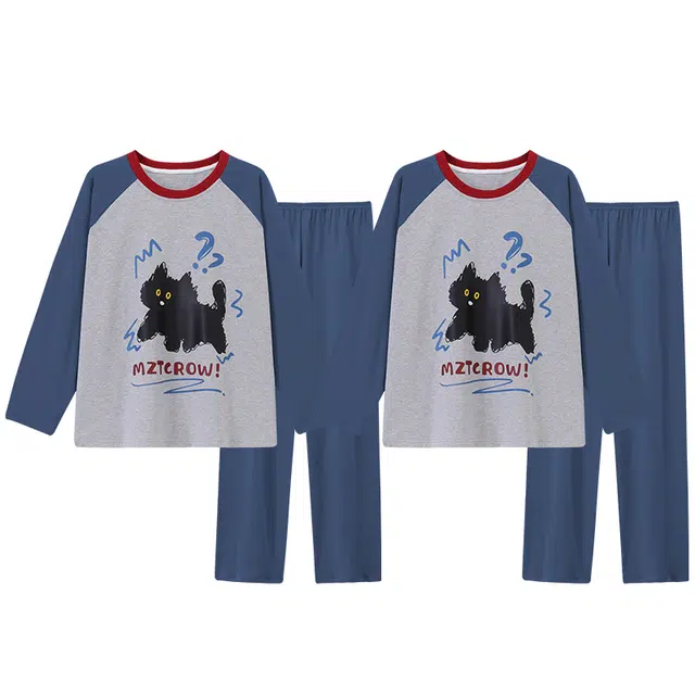 俏韵 圆领卡通春秋季简约长袖长裤甜美印花可爱舒适家居服可外穿睡衣套装 男女同款