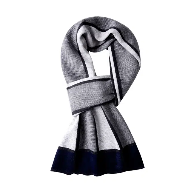 脸颊之吻 简约百搭冬拼色保暖 聚酯纤维 绒线围巾 男款