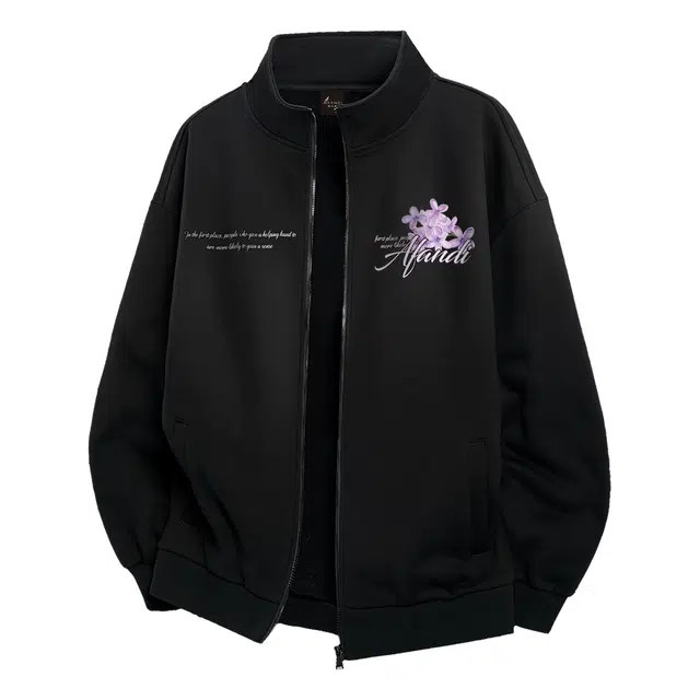 阿凡迪 美式高街复古时尚潮流创意个性简约花卉字母印花日常通勤休闲运动经典百搭长袖氛围感学院风纯色开衫外套卫衣 男女同款