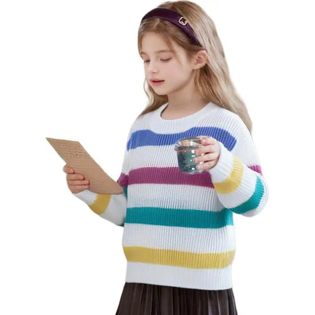 十月妈咪毛衣 多彩条纹圆领打底衫 儿童款