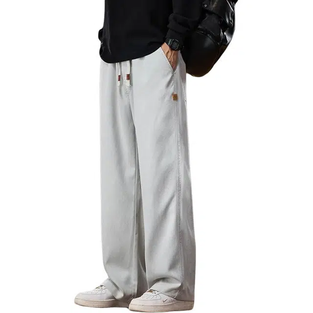 协协乐 扎染雪花天丝高街风美式复古做旧水洗春秋季宽松直筒阔腿拖地裤机能风青少年弹力抽绳痞帅百搭休闲运动长裤牛仔裤 男款