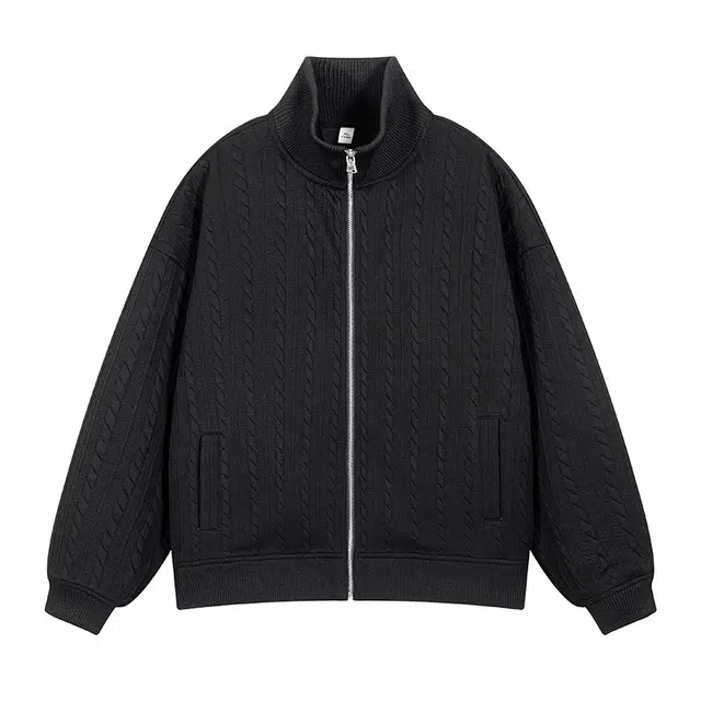 马员外 开衫美式复古麻花立领百搭时尚简约宽松衬衫 男女同款