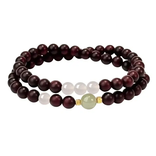 琛宬 【平安喜乐】国潮新中式文玩盘串双圈叠戴招财纳福吸金诸事顺利八方来财一夜暴富国风小众佛珠接#好运 血檀 手串 男女同款情侣款