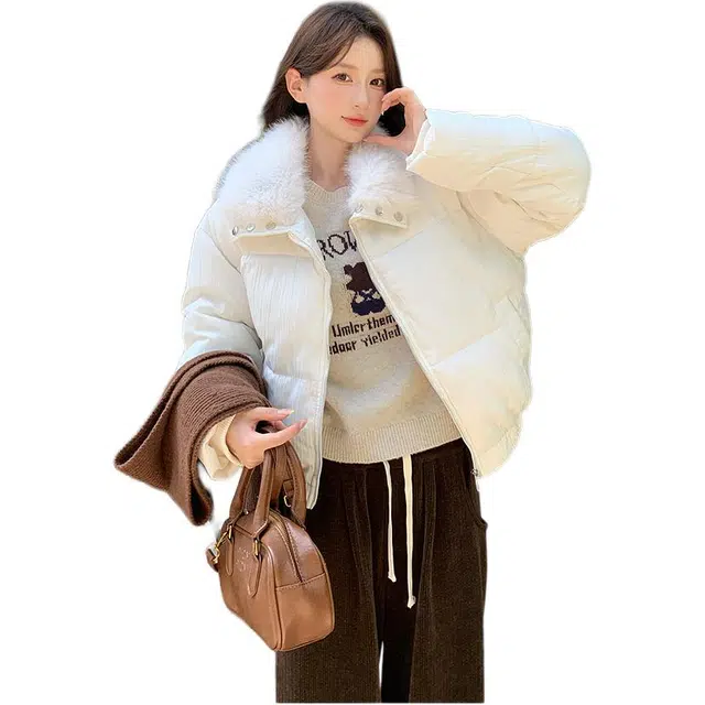 缪斯的诱惑 美式复古毛领翻领加厚外套女小香风冬季时尚气质短款棉袄棉服 女款