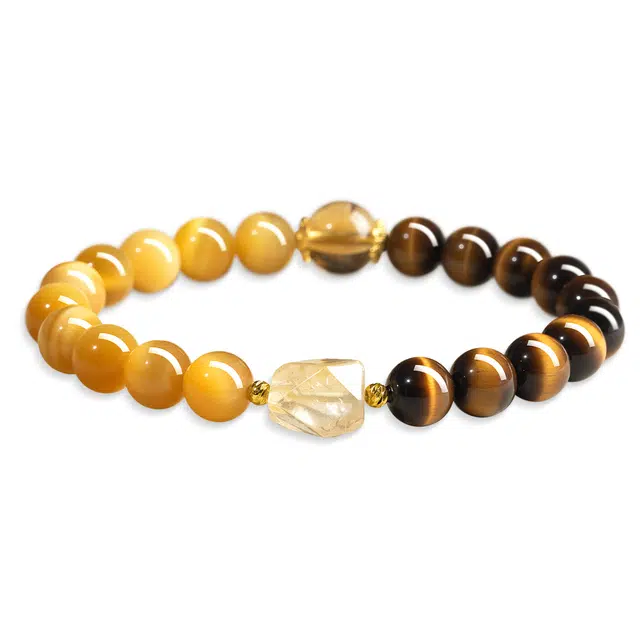 一世倾 招财进宝时尚百搭金霸大综合好运国潮新中式小清新转运通勤百搭暴富转运好运天然 虎眼石 手串 男女同款情侣款