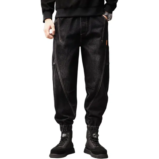 贵色 潮流时尚百搭美式复古城市机能风工装潮牌高街痞帅立体裁剪设计日常穿搭宽松哈伦休闲长裤牛仔裤 男女同款