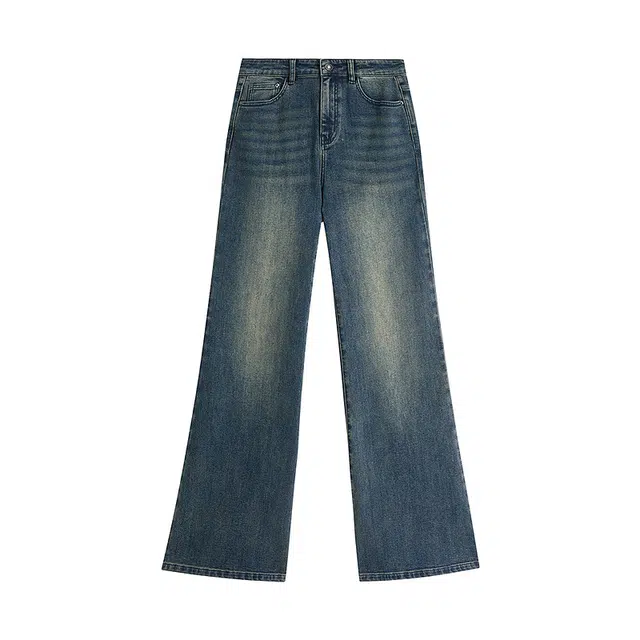 茵曼 复古水洗抓毛喇叭休闲百搭通勤长裤牛仔裤 女款