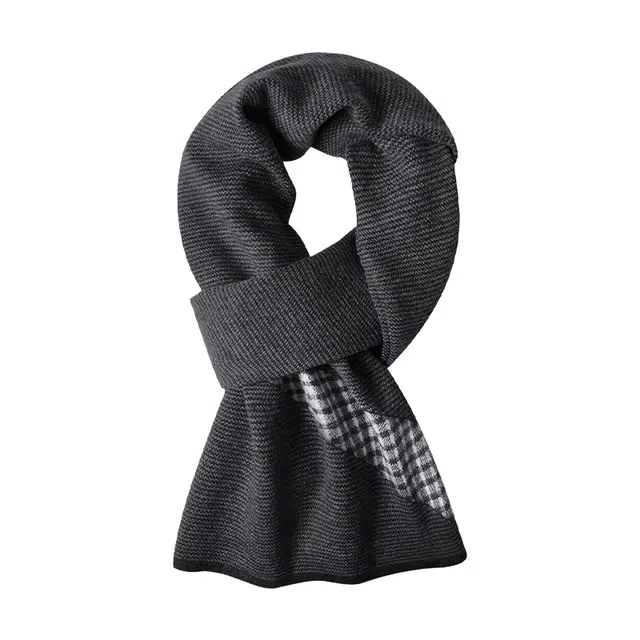 脸颊之吻 经典时尚百搭保暖秋冬柔软黑灰绒毛 羊毛 绒线围巾 男款