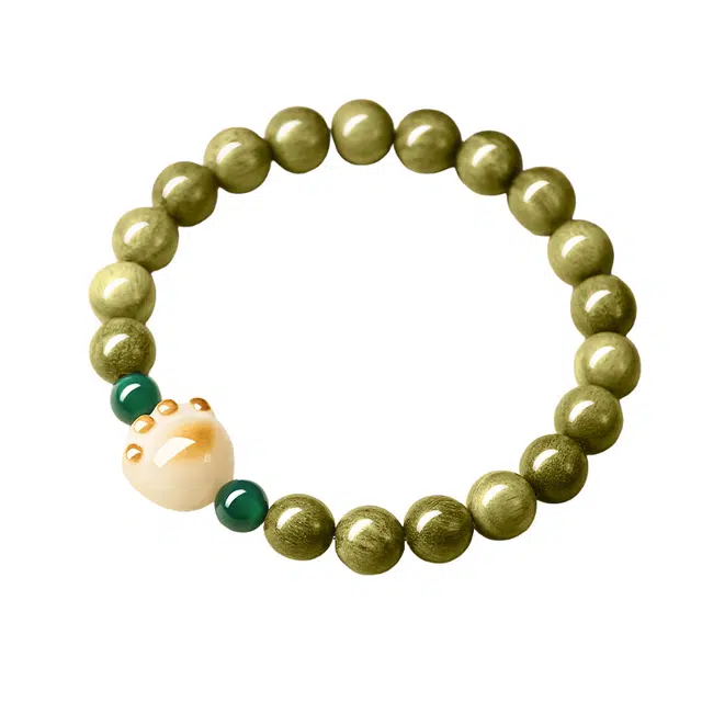 仙园韵 新中式国潮文艺风可爱猫爪佛珠转运珠文玩学生考试上岸萌趣小众水逆退散招财#好运 绿檀 手串 男女同款情侣款