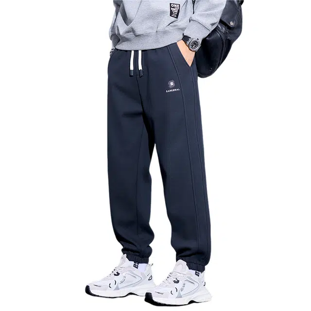 赛瀚 潮牌工装束脚休闲裤纯色拼接男款秋季厚款百搭舒适亲肤男装长裤宽松松紧腰显瘦显高青少年高街潮流时尚通勤外穿男裤 男女同款