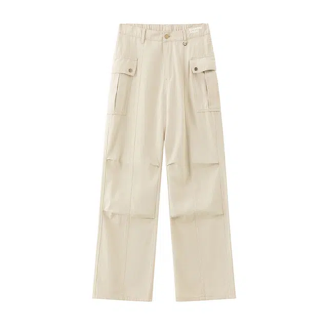 半空山 美式复古高街水洗做旧立体解构褶皱大口袋设计宽松百搭直筒休闲工装裤 男女同款