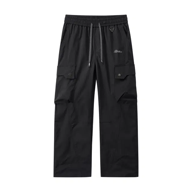 黑恐龙 美式高街潮流字母印花立体纯色中腰系带简约直筒垂感时尚百搭舒适工装宽松户外运动日常通勤长裤休闲裤 男女同款