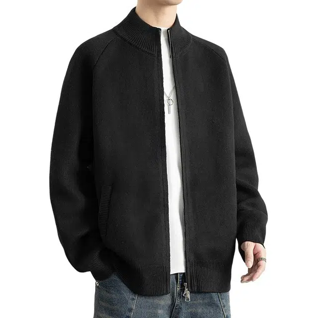 马员外 潮流青春时尚纯色立领针织衫 男款