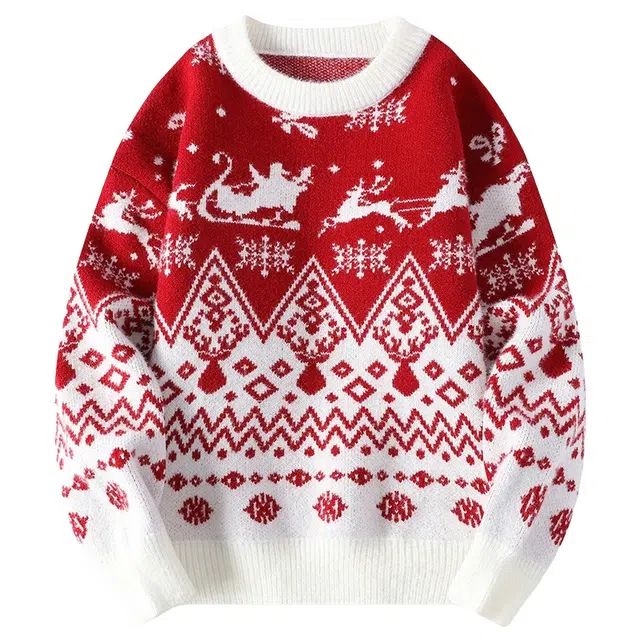 洋气先生 美式高街潮牌提花满印舒适软糯无性别主义潮流慵懒感个性卫衣日常通勤微阔圆领套头长袖简约休闲时尚百搭针织衫 男女同款