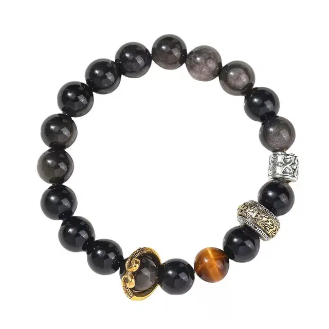 絮物 复古国潮轻奢高级感时尚潮流个性金箍百搭气质小众新中式日常休闲文玩新宠财源广进#好运 黑曜石 手串 男女同款情侣款