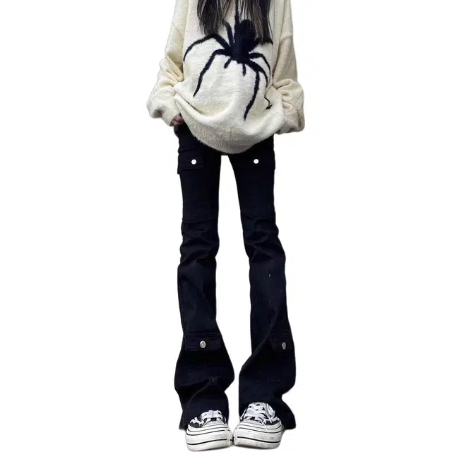 如续 美式设计感工装微喇百搭休闲修身高腰喇叭牛仔裤 女款