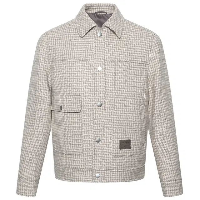 利郎 纯绵羊毛保暖翻领千鸟格质感百搭短款冬季大衣 男款