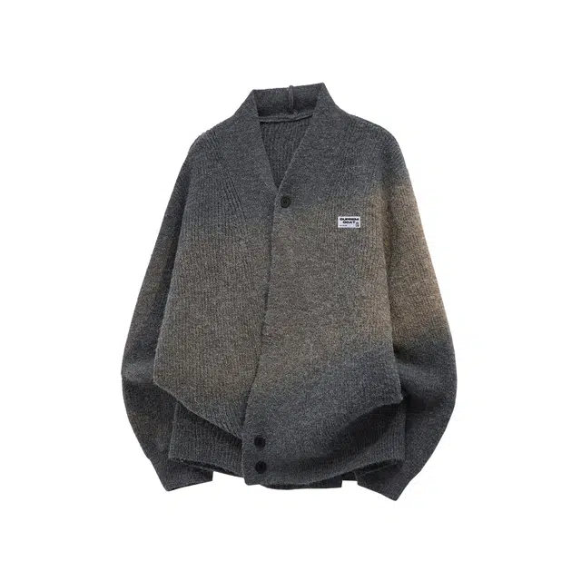 吾皇猫 复古老钱风慵懒纯色不规则三粒扣开衫外套重磅宽松加厚保暖休闲舒适百搭通勤长袖毛衣针织衫 男女同款