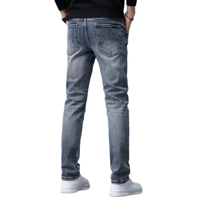 潮人榜 秋冬季高端潮牌复古修身小直筒高级感男士长裤子美式潮流百搭休闲显高显瘦弹力牛仔裤 男款