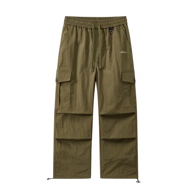 黑恐龙 美式高街潮流字母印花立体纯色中腰系带简约直筒垂感时尚百搭舒适宽松户外运动工装日常通勤长裤休闲裤 男女同款