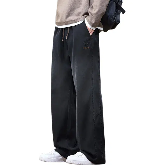 协协乐 美式扎染渐变机能风春秋季时尚字母刺绣宽松直筒阔腿复古做旧水洗潮牌青少年弹力抽绳百搭休闲运动长裤牛仔裤 男款