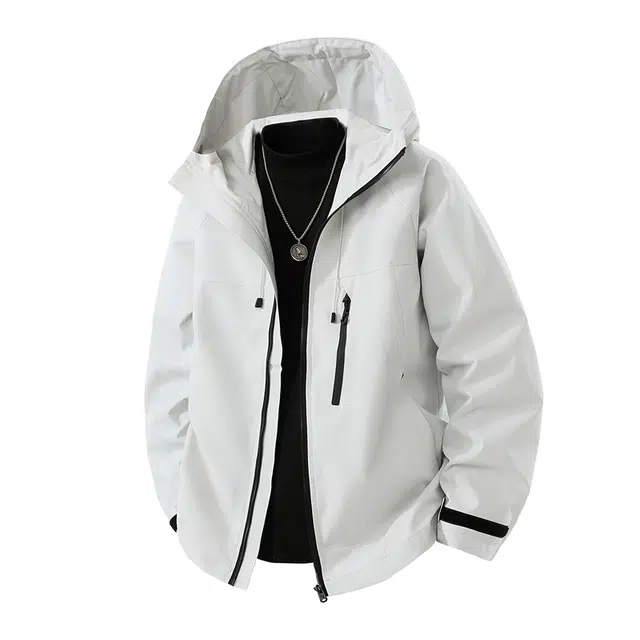 左岸 春秋季美式潮牌纯色带帽百搭开衫上衣休闲宽松舒适山系户外防风防泼水工装外套夹克 男款