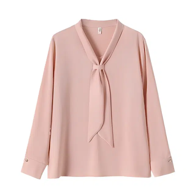 荟萃阁 法式飘带缎面垂感通勤气质长袖上衣衬衫 女款