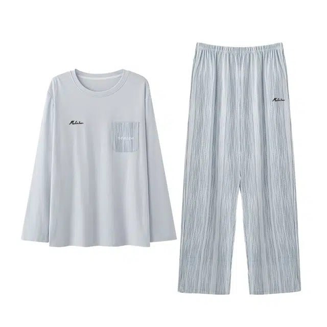 木林森 长袖长裤印花经典版型轻薄凉感垂顺不易皱居家休闲睡衣套装 男女同款