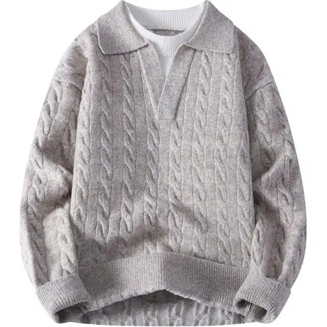 海尔斯 潮流套头宽松假两件纯色百搭针织衫 男款