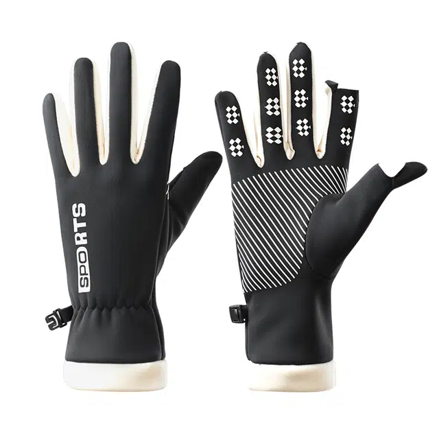 俞兆林 秋冬季骑行加绒防寒户外运动登山跑步骑车电动车开车防风御寒防冻露指触屏防滑 加厚 保暖手套 女款