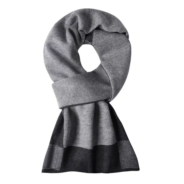 脸颊之吻 时尚百搭保暖针织拼色 聚酯纤维 绒线围巾 男款