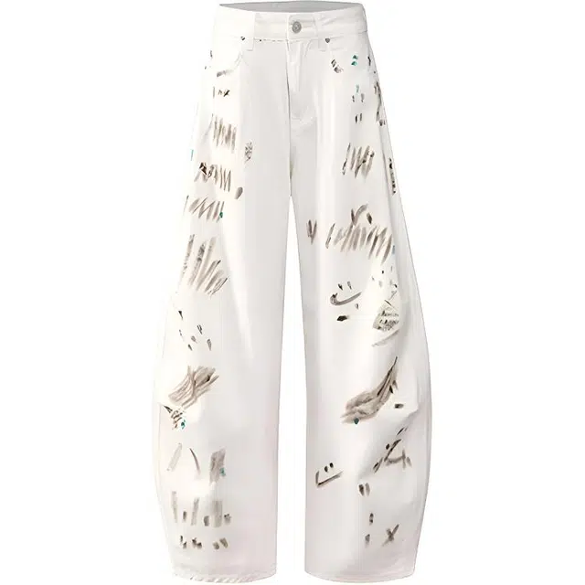 拾个壹先生 美式复古高街小众痞帅潮流涂鸦设计感无性别主义穿搭亲肤柔软时尚个性高级感宽松休闲百搭高腰显瘦垂感阔腿裤牛仔裤 男女同款