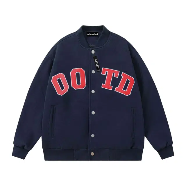 艾梵斯贝 美式复古潮流法式融合个性字母贴布印花学院风宽松休闲时尚高级感日常通勤百搭棒球领情侣款夹克 男女同款