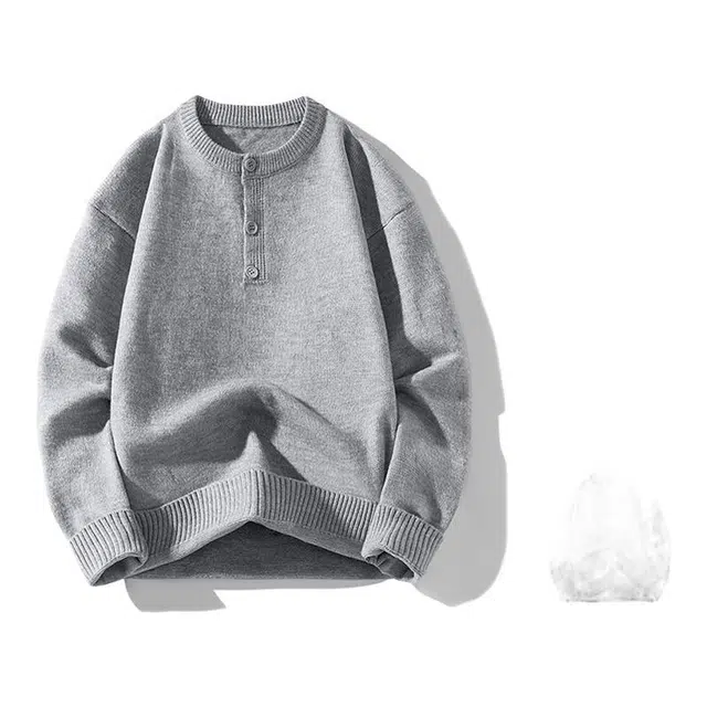 马员外 圆领羊毛混纺时尚简约宽松百搭长袖针织衫 男款